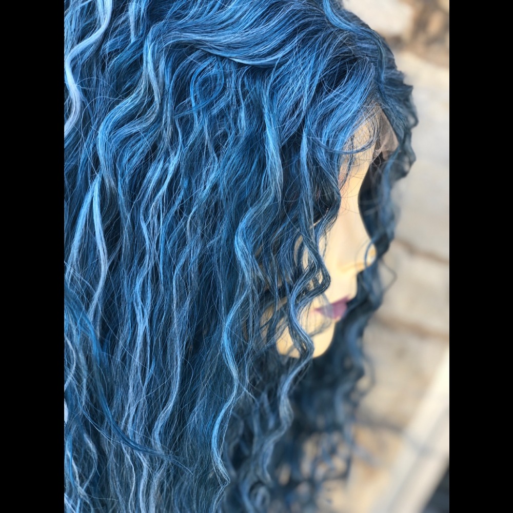 Blue Long Curly Soft Swisslace Lacefront wig - Picture 14 of 16